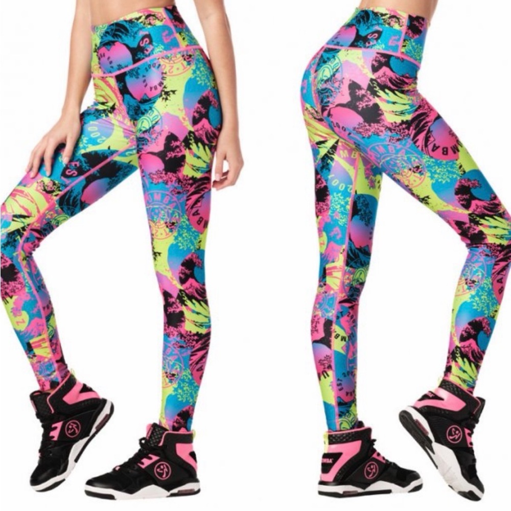 Zumba Fitness Neon Graphic Leggings XS EUC